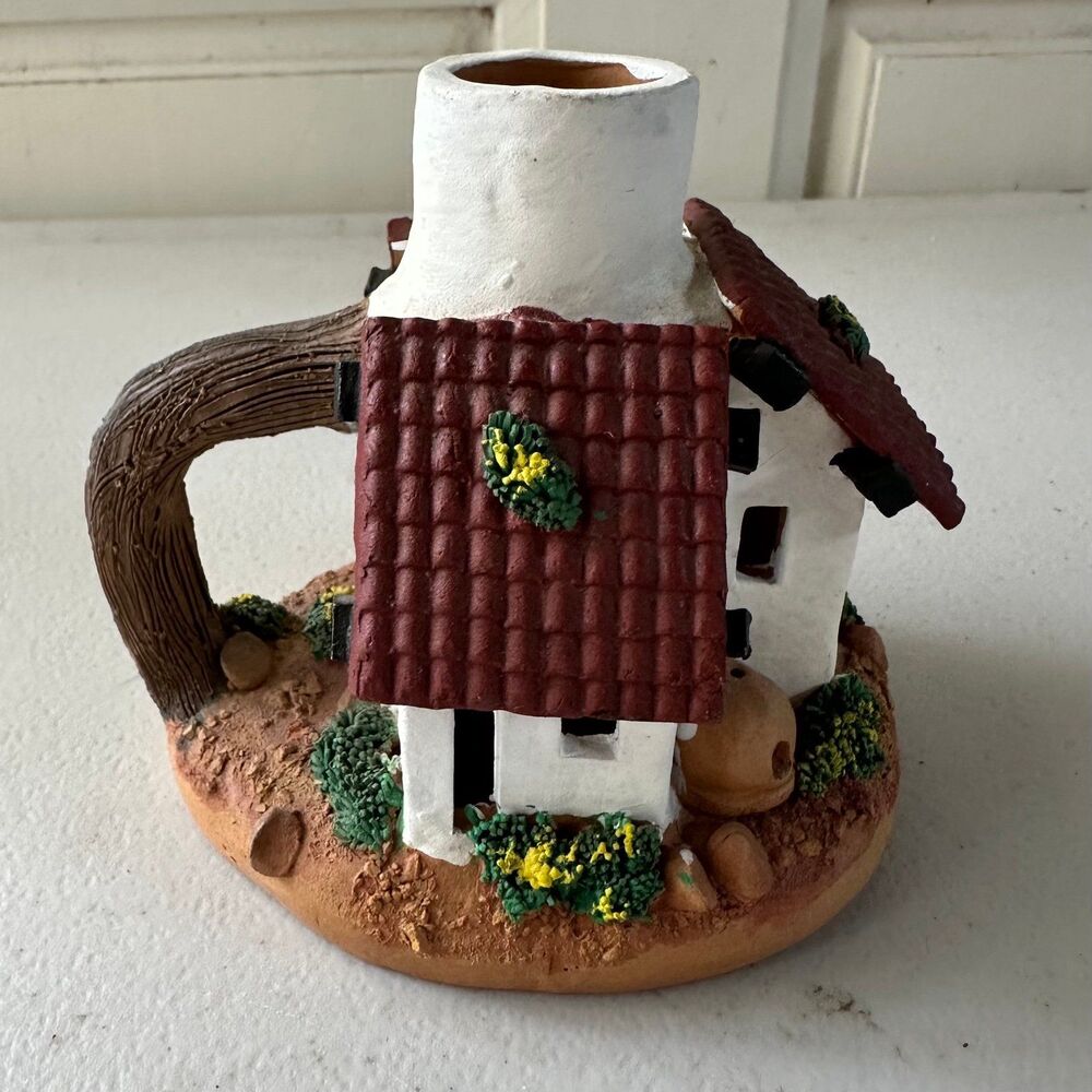 Handmade Hand Painted Ceramic Redware Pottery Bolivian Cottage Candle Holder